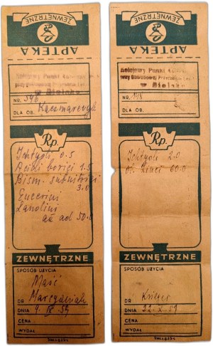 Prescription ( pair), Railway Pharmacy Point, Bielsko Biała , 1950s