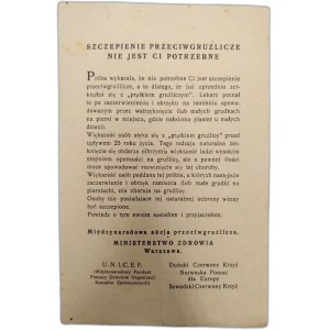 Druk ulotny - Szczepienie przeciwgruźlicze, XX wiek [ UNICEF , Duński Czerwony Krzyż i inne, Ministerstwo Zdrowia Warszawa]