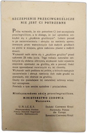 Leaflet print - Tuberculosis vaccination, 20th century [ UNICEF , Danish Red Cross and others, Ministry of Health Warsaw].