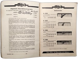 POLAR HELIOS catalog of gardening tools - stamp of the Warsaw sales representative of this company, Warsaw ca. 1930 [tools, gardening, agriculture ].