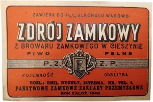 Castle Cieszyn Brewery - Beer label - period of the Second Republic [ Beer Zdrój Zamkowy ].