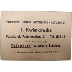 Druk reklamowy - Pracownia Haftów Artystyczno Kościelnych, J. Kwiatkowska, Poznań ok. 1920