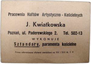Advertising print - Pracownia Haftów Artystyczno-Kościelnych, J. Kwiatkowska, Poznań ca. 1920.