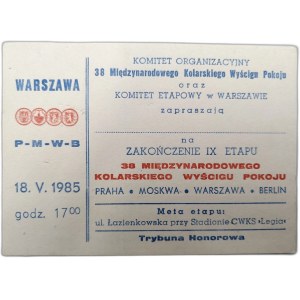 Wyścig Pokoju, zaproszenie na rajd, 1985 rok [ kolarstwo ]