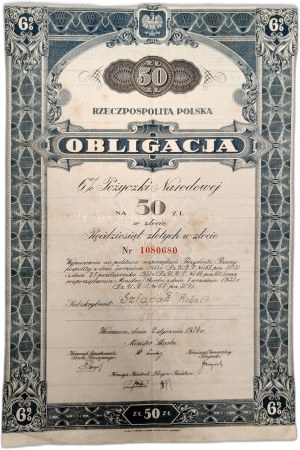 Bond 6% national loan, 50 zloty in gold - Warsaw 1934