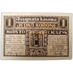 1 Korona - Cieszyn - asygnata kasowa, 1919 rok [ notgeld ]