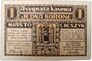 1 Crown - Cieszyn - cash register endorsement, 1919 [ notgeld ].