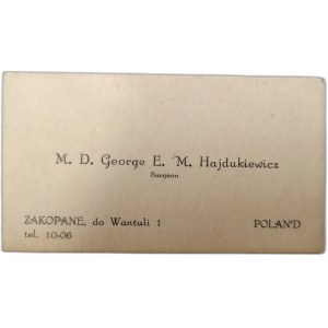Jerzy Hajdukiewicz (1918 -1989) - karta wizytowa, Zakopane ok. 1946