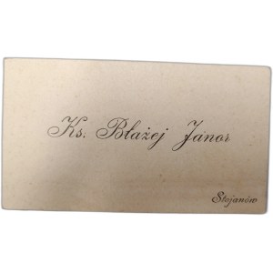 Karta wizytowa - Ks. Błażej Janor ( 1855 -1918 ), Stojanów [ Kresy ]