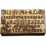Printing matrix / printing piston / stamp - Koln Pharmacy - [ printing, bookselling, bookbinding ].