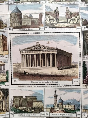 Journey of the World - board game circa 1870, of the Asarmot game type ( the first Polish educational game), Publisher A.J. Wiśniakowski in Warsaw circa 1870.