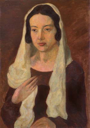 Zbigniew Pronaszko, PORTRAIT OF THE WIFE IN WHITE SCARLET, 1926