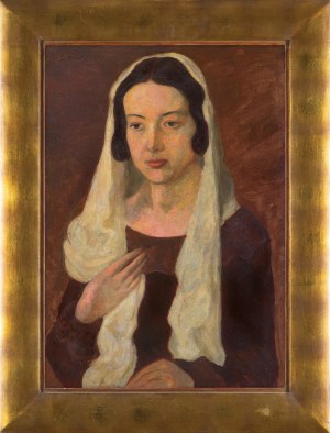 Zbigniew Pronaszko, PORTRAIT OF THE WIFE IN WHITE SCARLET, 1926