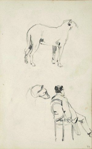 Stanisław KACZOR BATOWSKI (1866-1946), Sketches: of a man sitting on a chair, shown from the right side, from behind, and of a dog