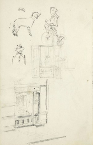 Stanisław KACZOR BATOWSKI (1866-1946), Sketches: of a man sitting on a chair, shown from the right side, from behind, and of a dog