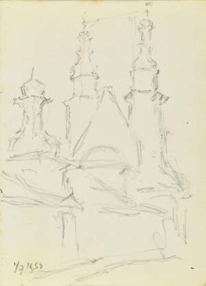 Jozef PIENIĄŻEK (1888-1953), St. Andrew's Church in Cracow, view from the east, 1950