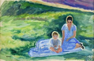 Irena WEISS - ANERI (1888-1981), In the summer sun - Portrait of a hubby with a child, ca. 1914
