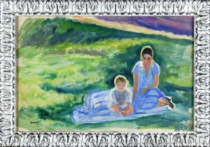 Irena WEISS - ANERI (1888-1981), In the summer sun - Portrait of a hubby with a child, ca. 1914