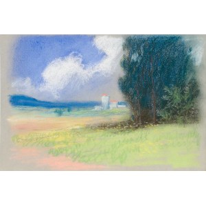 Frantisek Xaver HARLAS (1865-1947), Pejzaż z zabudowaniami w dali, ok. 1913