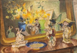 Kazimierz SICHULSKI, MENUET (MARTWA NATURA Z FIGURKAMI POD LUSTREM), 1935
