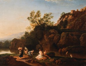 Johannes GLAUBER, LANDSCAPE WITH WOMEN ON WATER