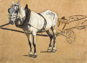 Zygmunt JÓZEFCZYK, SIWEK BY THE DRABINIAN COACH, 1944Oil, cardboard; 36.5 x 51 cmSigned l.d.: Z. J. 944.On the back pencil sketches of horses and carriages