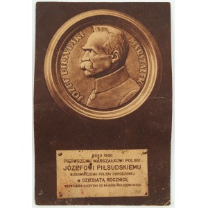 POCZTÓWKA Z TABLICĄ PAMIĄTKOWĄ KU CZCI JÓZEFA PIŁSUDSKIEGO, 1930