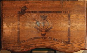 BOARD WITH HERB OSTOJA, Poland, late 18th century, Solid pine, walnut veneer, marquetry, brass hardware; 75 x 102 x 61 cm