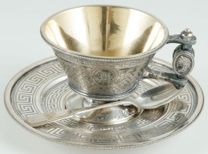PHILIŻANKA ZE SPODKIE I ŁYŻECZKA, Poland, Warsaw, Norblin, 1896 - 1914