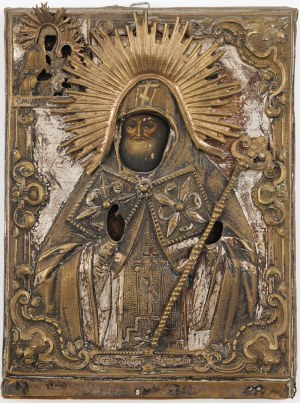 IKON, St. MITROFAN VORONESKI, Russia, mid-19th century.