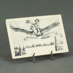 Postcard - New Year's wishes [child on the wings of a crowned eagle].