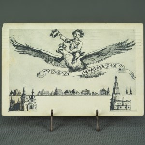 Postcard - New Year's wishes [child on the wings of a crowned eagle].