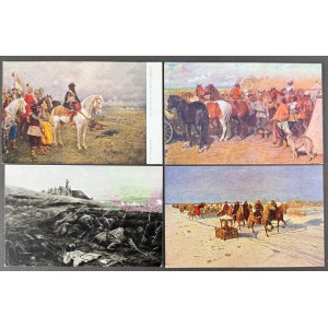 POCZTÓWKA - A. Piotrowski - Zestaw 4 pocztówek [sceny bitewne, patriotyczne]