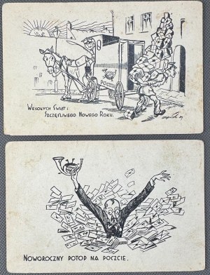 Postcard - Set of 2 postcards - [Polish Post, caricature].