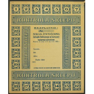 Karta kontroli sklepu, sekcja żywnościowa Zarządu Stołecznego Miasta Warszawy - 1916