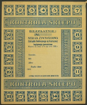 Store inspection card, food section of the Capital City Board of Warsaw - 1916