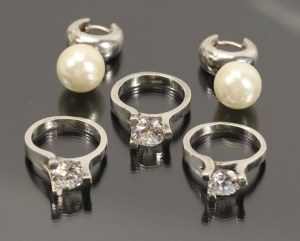 Ring and earring set, silver (195)