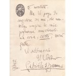 D'Annunzio, Gabriele - Lettera e raccoglitore, a Pasquinelli
