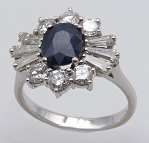 Jewellery - White gold ring with sapphire ct. 1.50 approx., b...