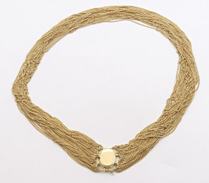 Jewellery - Multi-chain necklace with oval clasp in yellow gold...