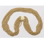 Jewellery - Multi-chain necklace with oval clasp in yellow gold...