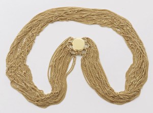 Jewellery - Multi-chain necklace with oval clasp in yellow gold...