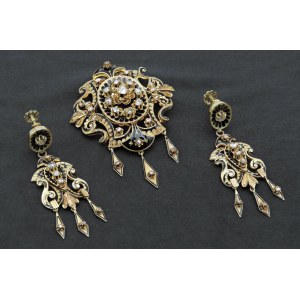 Jewellery - Spilla e orecchini in oro rosso con piccoli diaman...