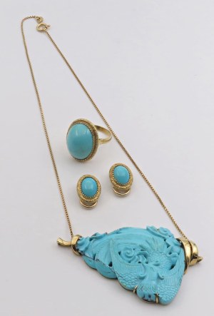 Jewellery - Turquoise parure consisting of pendant earrings ...