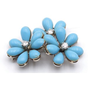 Jewellery - Spilla in oro bianco e giallo a fiori con smalto t...