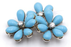Jewellery - White and yellow gold flower brooch with enamel t...