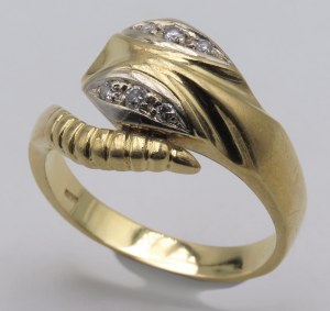 Jewellery - Yellow gold snake-shaped ring with peak...