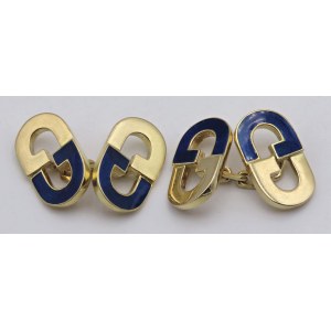 Jewellery - Paio gemelli in oro giallo e smalto blu. Firmati G...