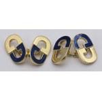 Jewellery - Pair of cufflinks in yellow gold and blue enamel. Signed G...