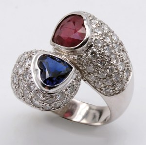 Jewellery - White gold contrarian ring with sapphire and ruby...